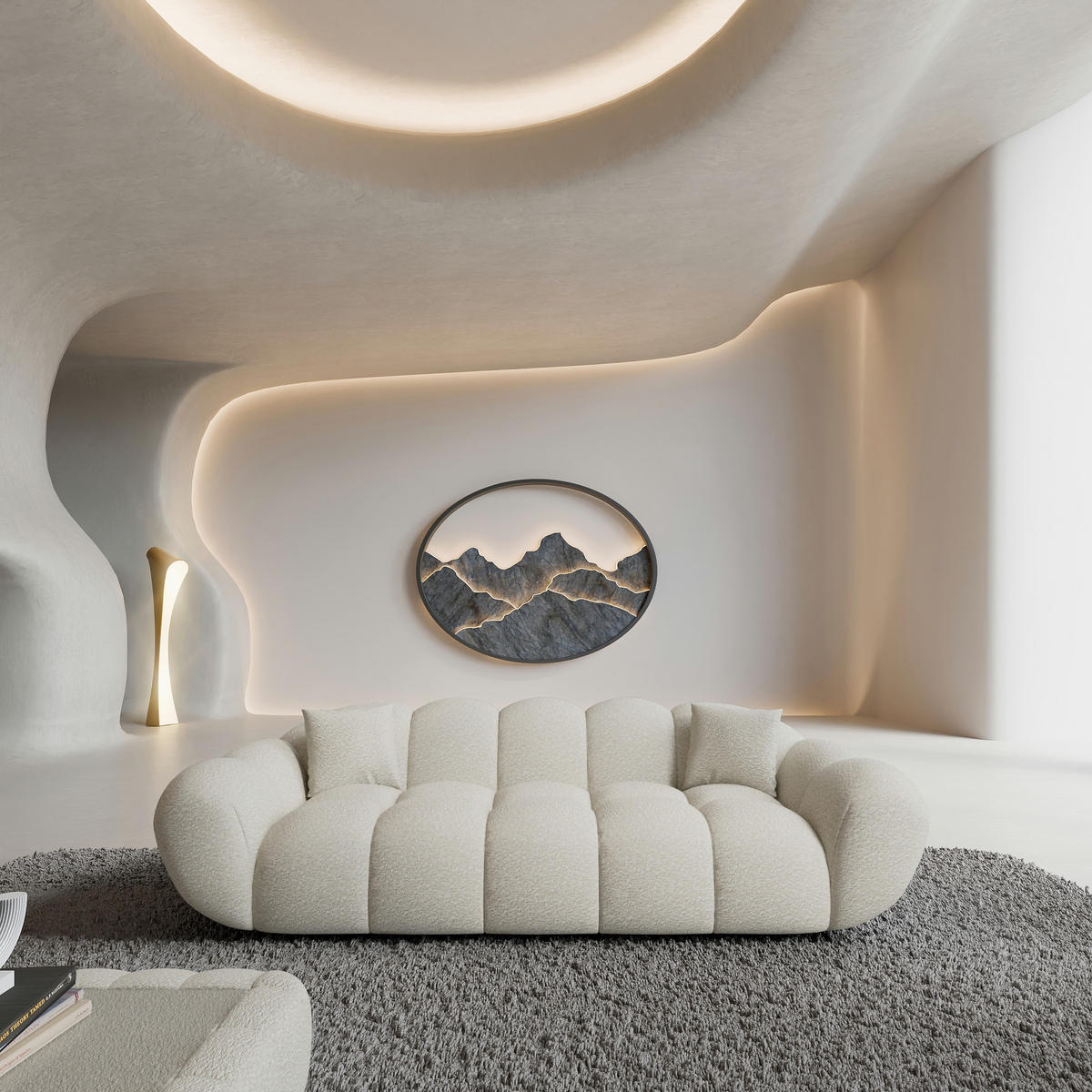 3-SITZER-SOFA Liva Weiß Bouclé - Weiß, Textil (223/70/93cm) - VAROYAL
