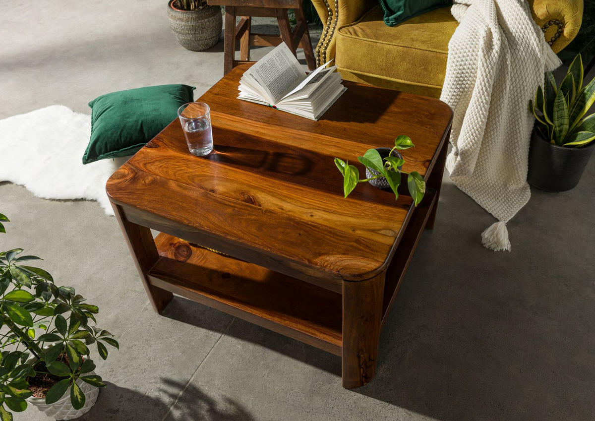 COUCHTISCH Sheesham 70x70x45 walnuss gewachst TORONTO #206 - Walnussfarben, Holz (70/70/45cm) - Massivmoebel24