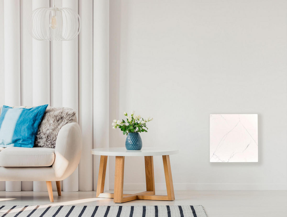 HEIZKÖRPERPANEEL Weiß mit Marmoreffekt und WiFi-App-Steuerung 500 W - Weiß, Keramik (60/60/7cm) - Purline