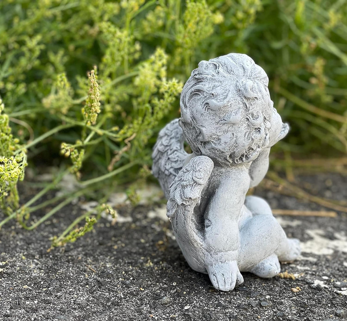 STEINFIGUR kleiner Engel Kussmund frostfest Steinguss - Grau, Stein (11/14/11cm) - stoneandstyle