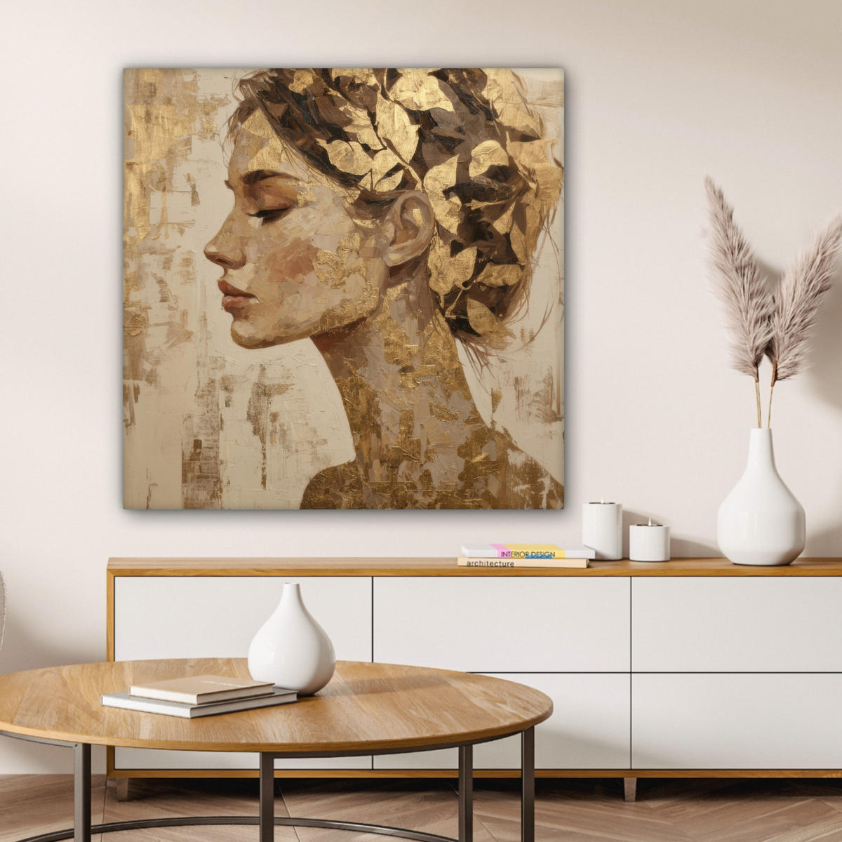 LEINWANDBILD Frau - Gold - Abstrakt - Textur Deko Groß 90x90 cm - Goldfarben, Textil (90/90cm) - MuchoWow