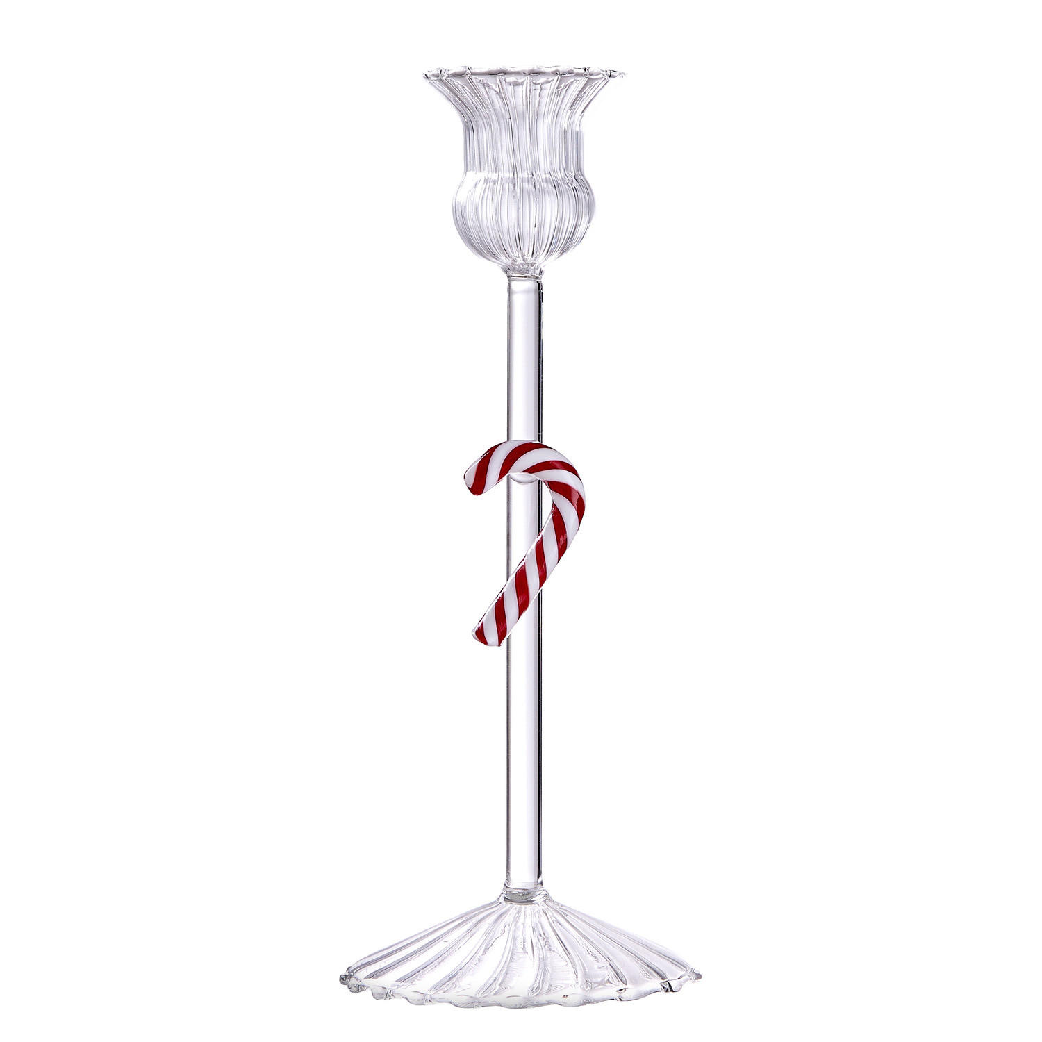 KERZENHALTER Merry & Bright für Stabkerzen mit Candy Cane - Transparent, Glas (8/20/8cm) - Butlers