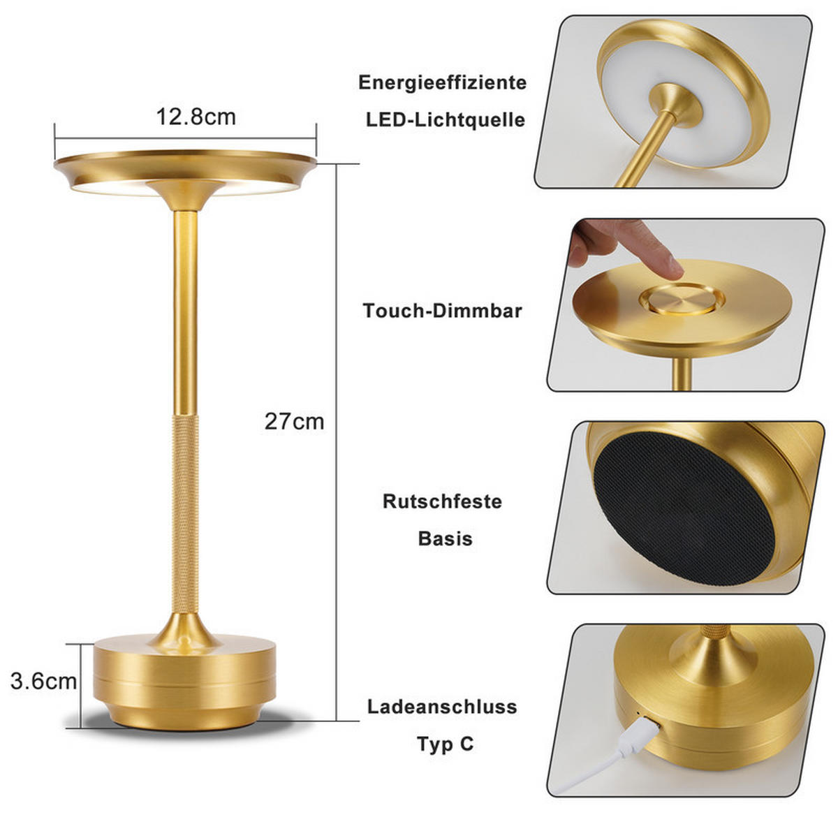 LED-TISCHLEUCHTE BRIGITTE Ⅲ 27/13/13 cm(2er-set) - Goldfarben, Metall (27/13/13cm) - Nettlife