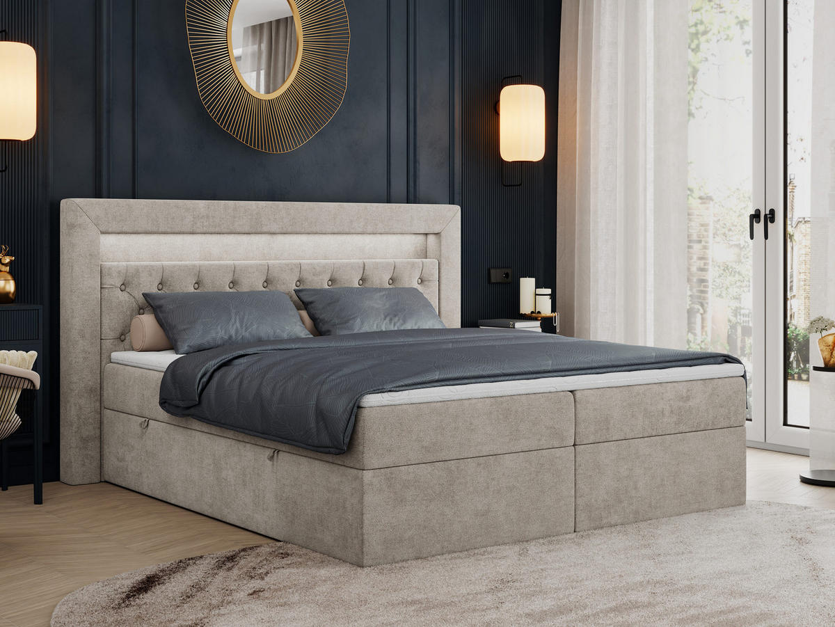 BOXBETT GOLD-6 LED 180/200 Beige Struktur - H3 - Beige, Holz/Textil (180/200cm) - MKS