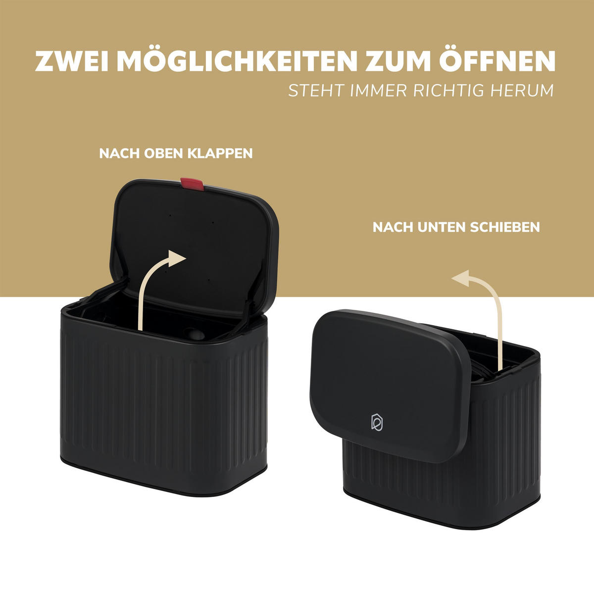 ABFALLEIMER 3 Liter, schwarz - Schwarz, Metall (22.5/20/16.5cm) - eluno