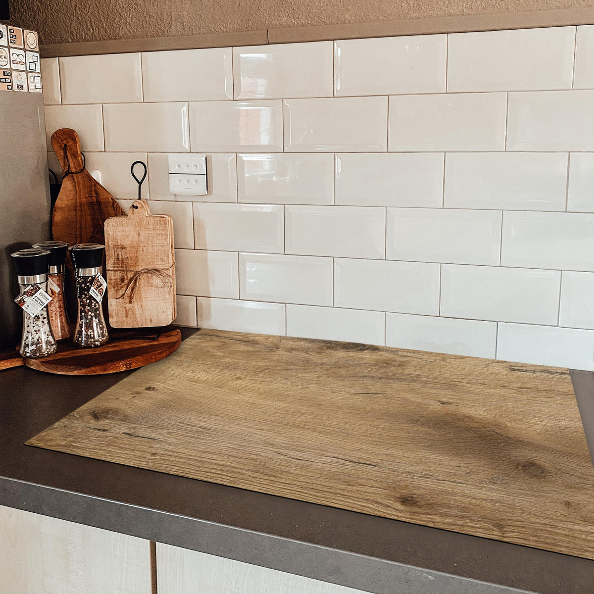 HERDABDECKPLATTE Holz - Braun - Holzoptik Ceranfeldabdeckung 80x52 cm - Eichefarben, Kunststoff (80/52/0.2cm) - MuchoWow