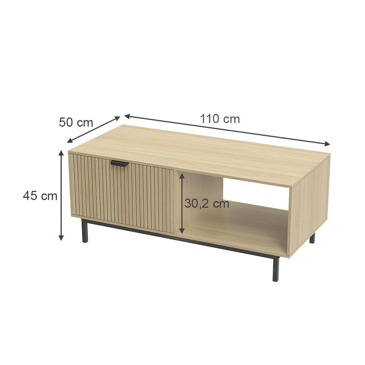 COUCHTISCH Lennox Eiche 110 x 50 cm - Eichefarben/Schwarz, Holzwerkstoff (50/110/45cm) - Vicco