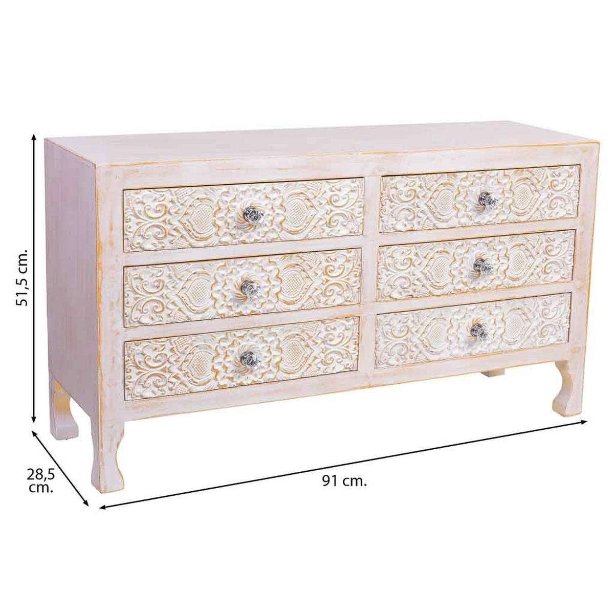 KOMMODE aus Holz 91x29x52 cm - Weiß, Holz (91/51/28cm) - Wanderlust
