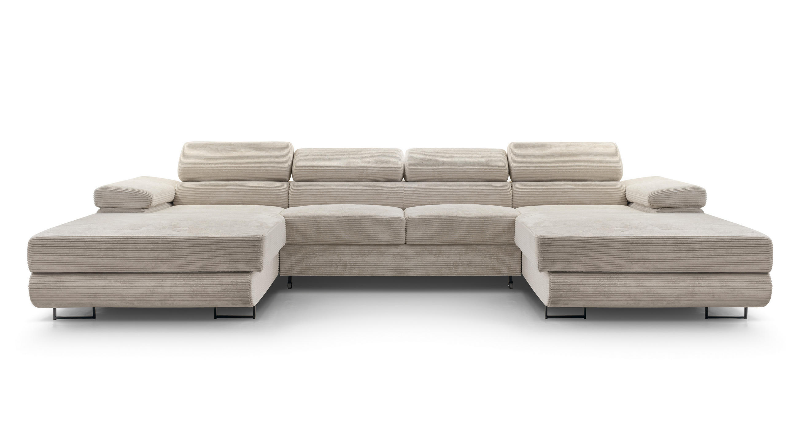 WOHNLANDSCHAFT GIULIO Beige Velours-Stoff mit Schlaffunktion - Beige, Holz (352/90/202cm) - MASSENO