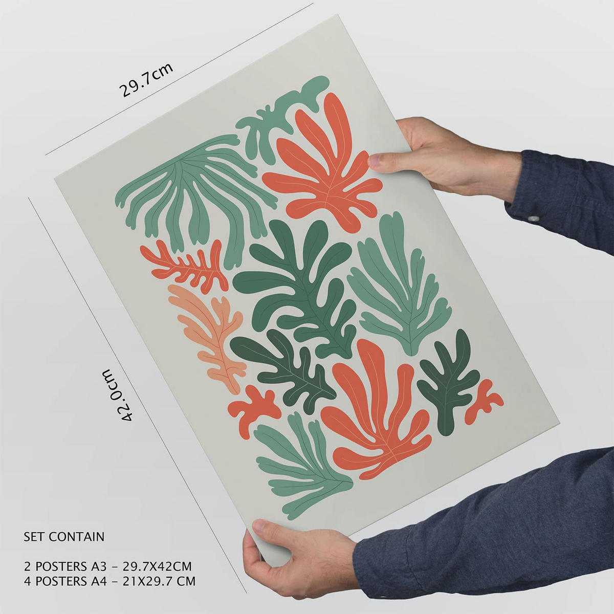POSTER Set Mit 6 Minimalistischen In Pastellfarben Pflanzenmuster Drucke Von Landschaften Und Natur Für A3 & A4 Rahmen Aus Hellem Holz - Beige, Papier (29/3cm) - Nacnic