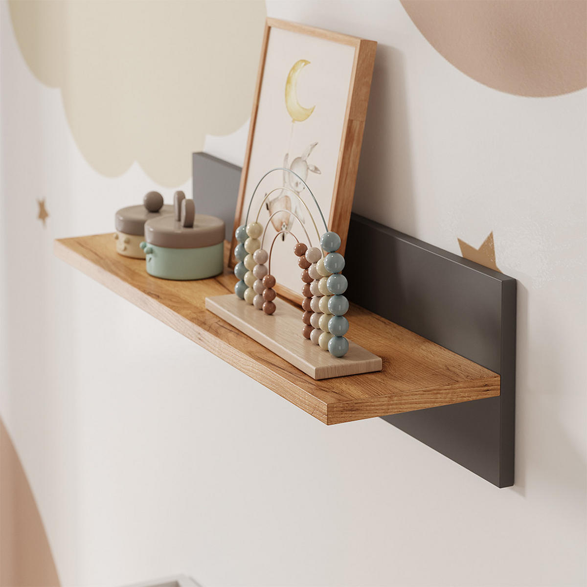 WANDREGAL KINDERZIMMER Malia Grau/Artisan 70 x 20 cm - Hellgrau/Grau, Holzwerkstoff (70/20/20cm) - VitaliSpa