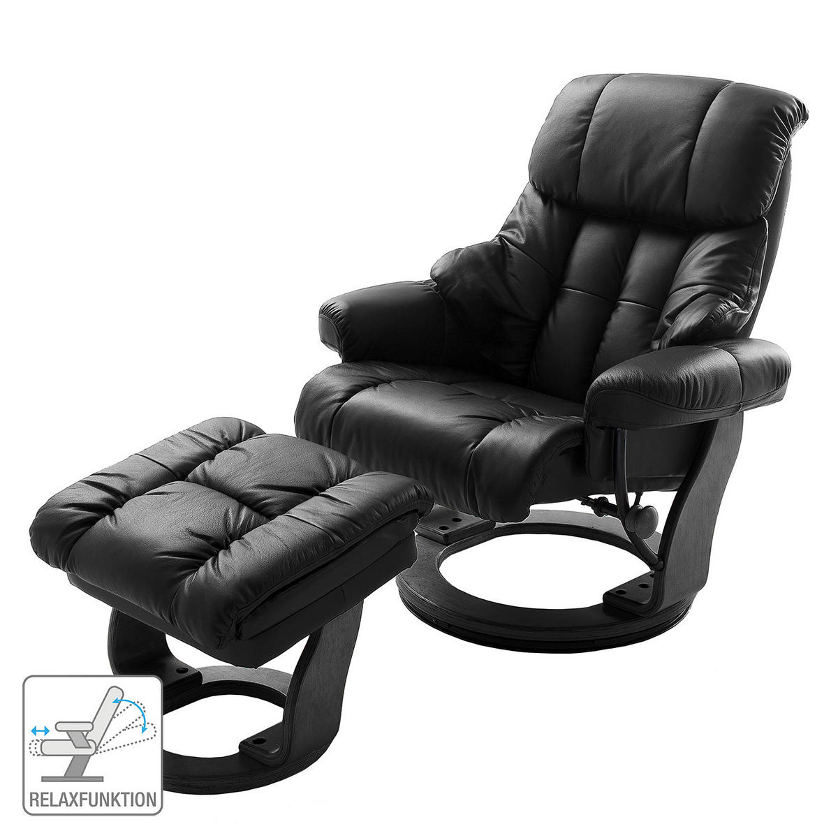 RELAXSESSEL - 2-teilig - Holzwerkstoff / Echtleder / Kunstleder - Schwarz, Leder/Birkenholz (90/104/91cm) - home24