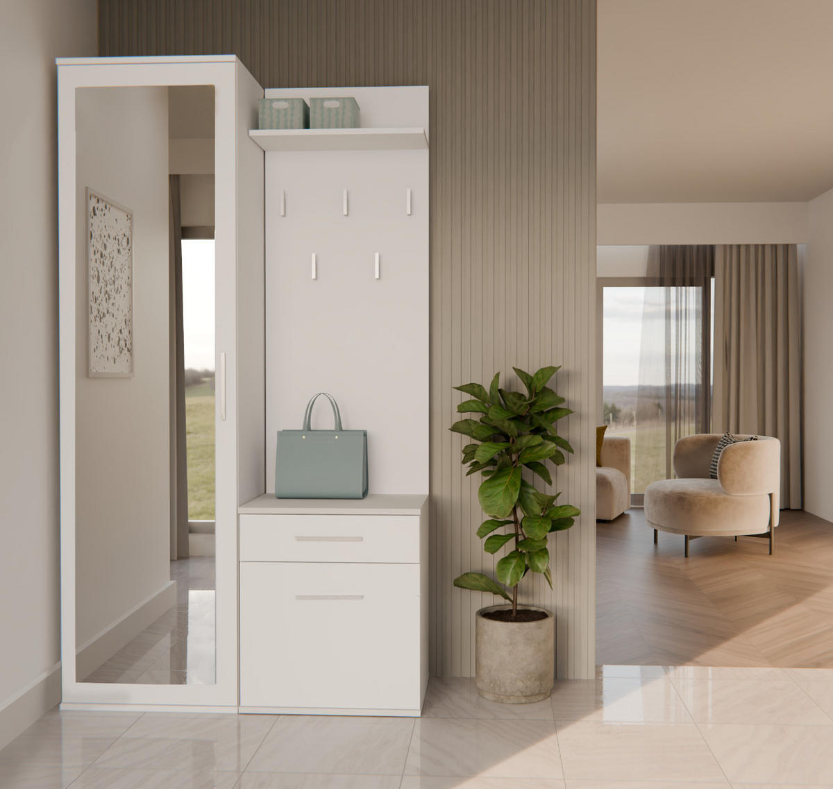 ŠATNÍK moderní se zrcadlem Skříň Duo bílá 100/180/35 - bílá, kompozitní dřevo (100/180/35cm) - RAUMHIRSCH FURNITURE