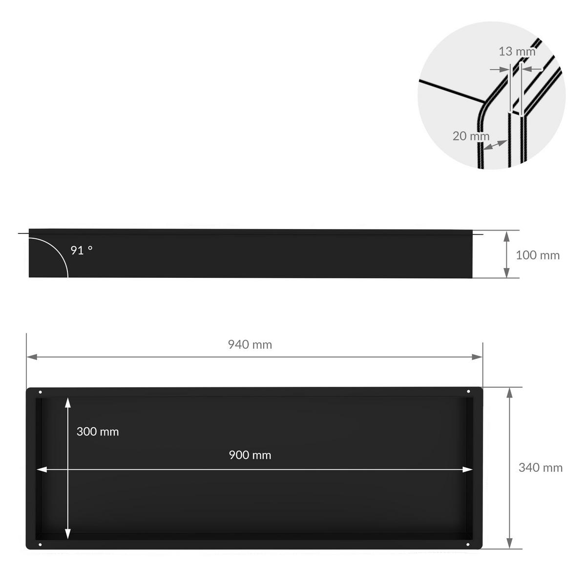 DUSCHNISCHE Schwarz 90/30 cm - Schwarz, Metall (34/10/94cm) - LuxeBath