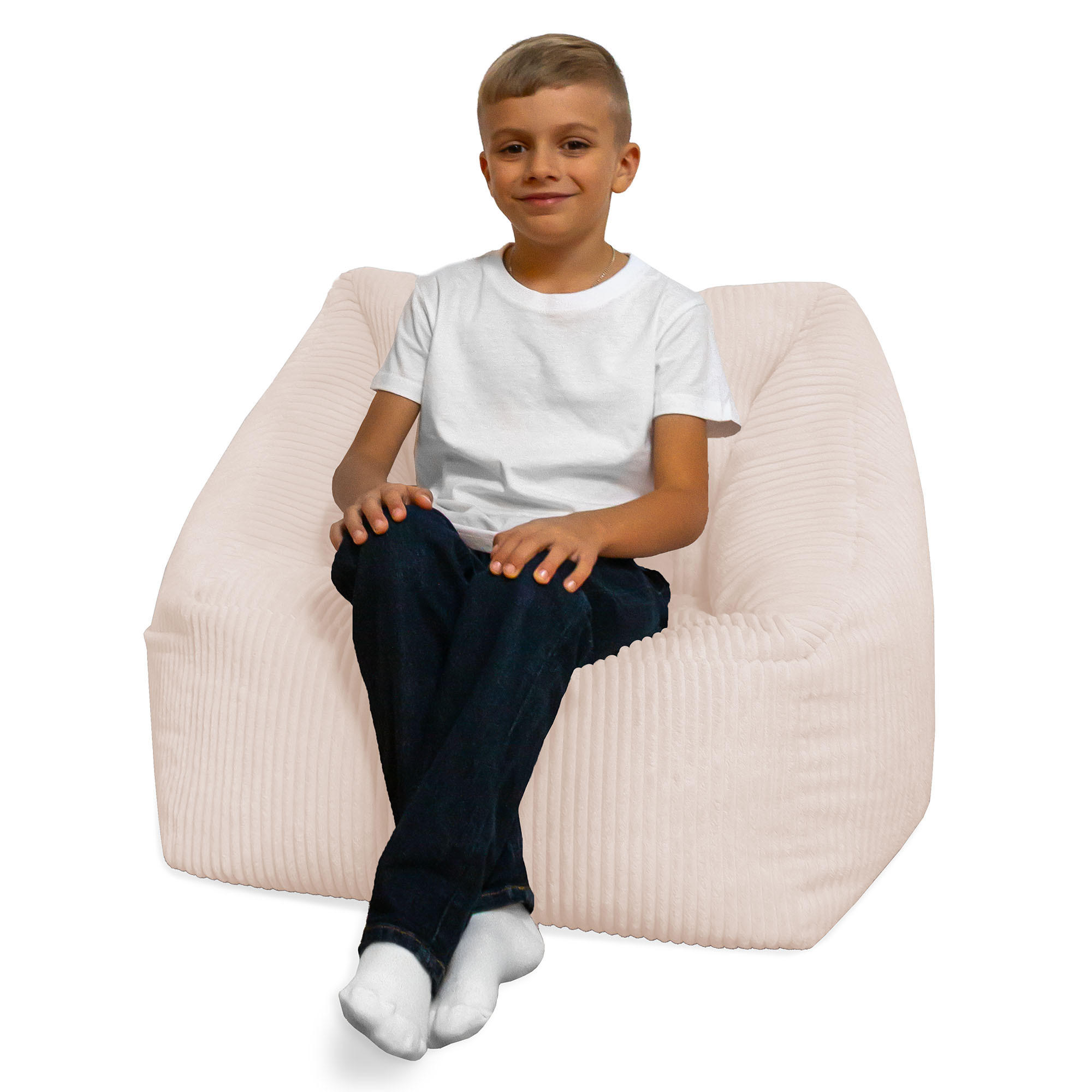 SITZSACK-SESSEL Bambino 55/60/55 cm, weicher Cord 380 g/m², mit Griff & Seitentasche, Creme - Creme, Textil (55/55/60cm) - Dreamroots