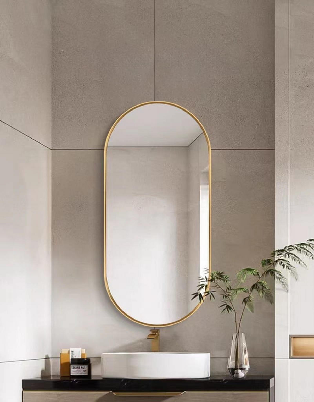 WANDSPIEGEL - Goldfarben, Glas/Metall (50/100/2.8cm) - Mat-Haus