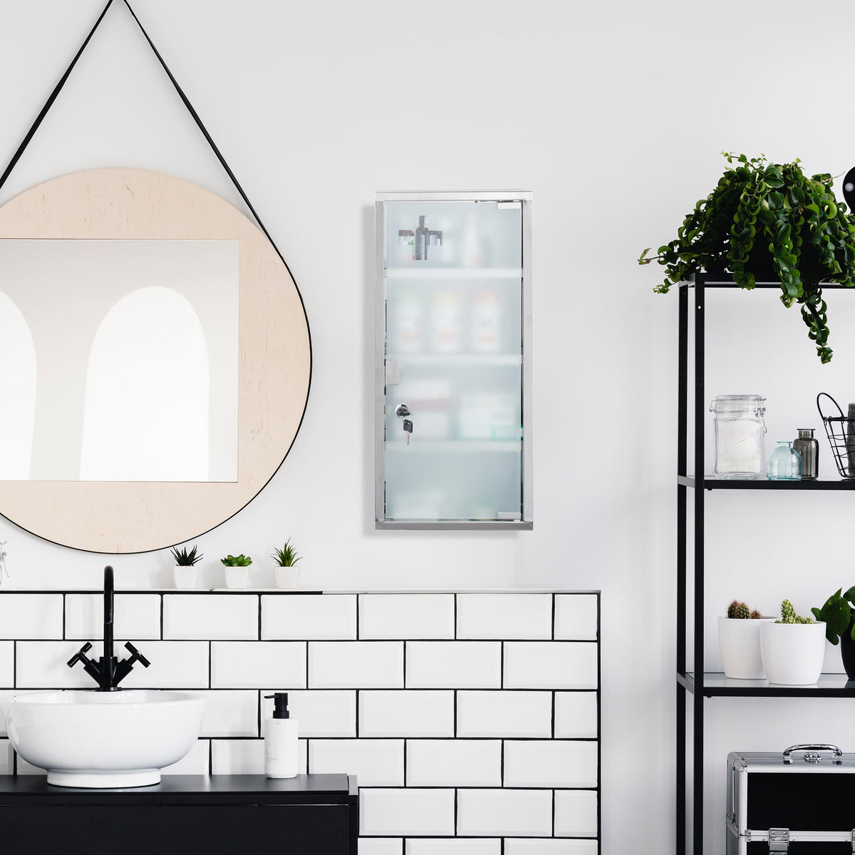 MEDIZINSCHRANK - Silberfarben, Glas/Metall (27/57/12cm) - Relaxdays