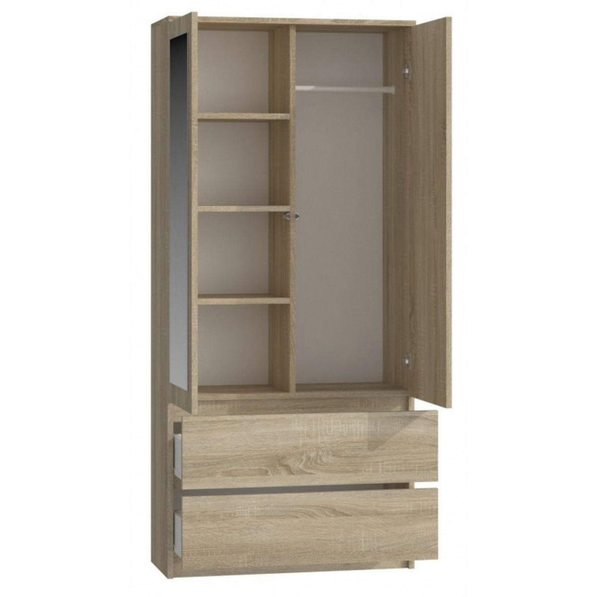 KLEIDERSCHRANK MIT 2 SPIEGELN Laminierte Spanplatte Weiß 180cm x 90cm - Sonoma Eiche, Holzwerkstoff (90/30/180cm) - Ibonto