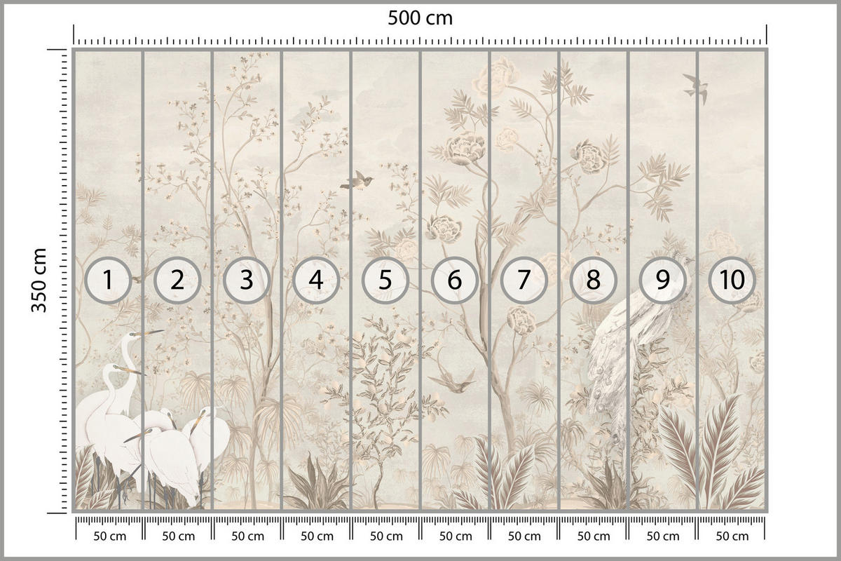 FOTOTAPETE für Esszimmer Weiße Vögel Bäumen Natur Kräne Blumen 500x350 - Beige, Papier (500/350cm) - Muralo