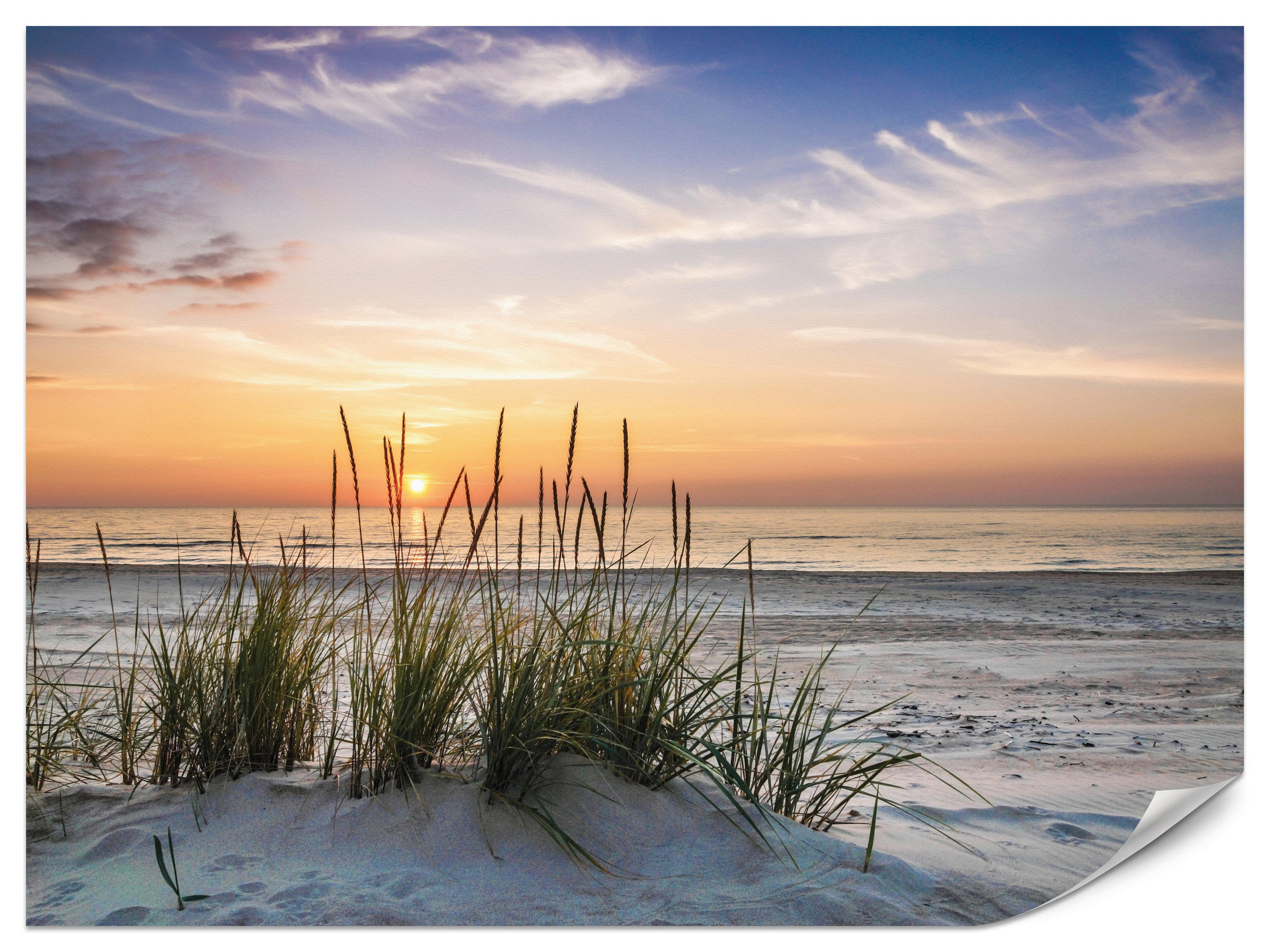 FOTOTAPETE für Wohnzimmer Landschaft Meer Strand Dünen Sonnenuntergang 200x140 - Beige/Violett, Papier (200/140cm) - Muralo