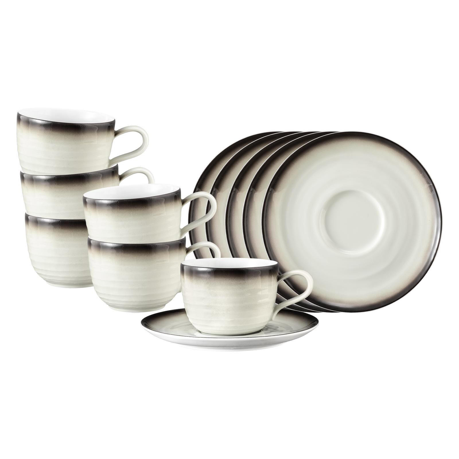 KAFFEETASSEN MIT UNTERTASSEN Terra Corso 260 ml 6er Set - Beige/Grau, Keramik (0.26L) - Seltmann Weiden