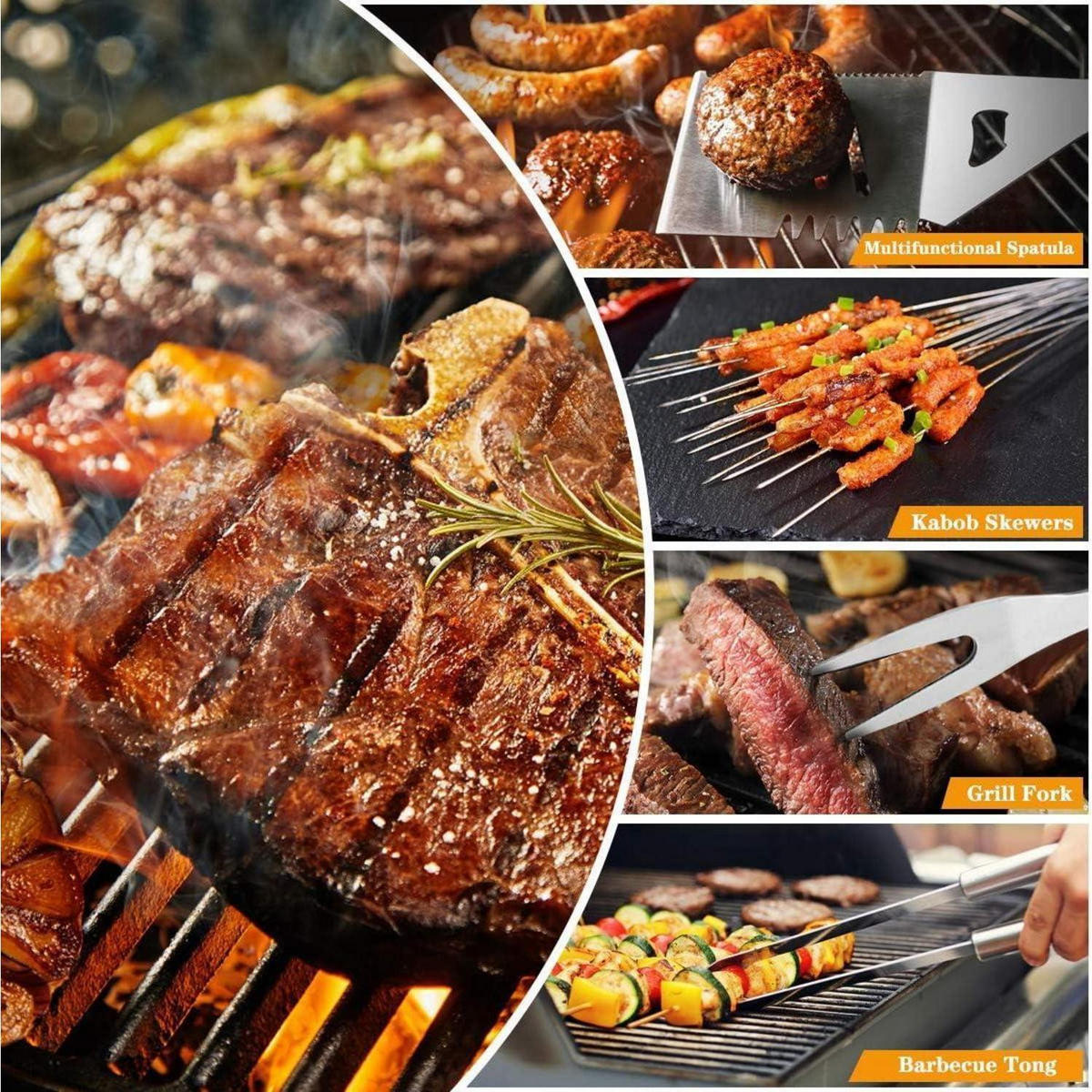 GRILLBESTECK-SET 10-teilig Edelstahl mit Tragetasche - Silberfarben, Metall (35cm)