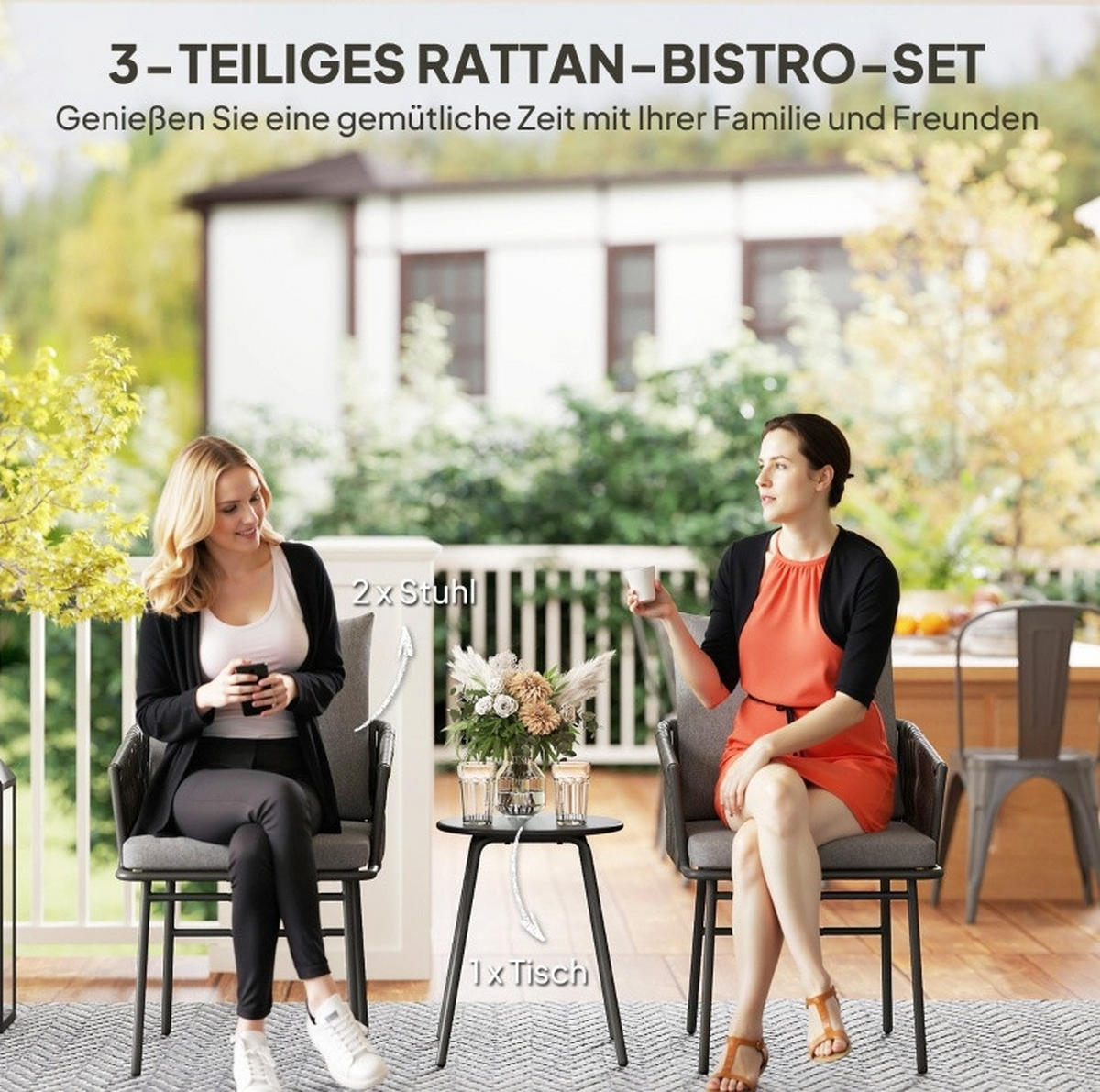 GARTENSET 58/69/63 cm Grau aus Stahl 3er Set - Grau, Metall - OKMYHOME