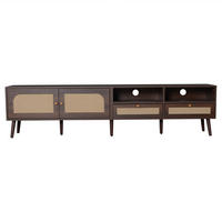 LOWBOARD Retro Rattan-Design, 200/37/49.5cm - Walnussfarben, Holzwerkstoff (200/49.5/37cm) - Urban Meuble