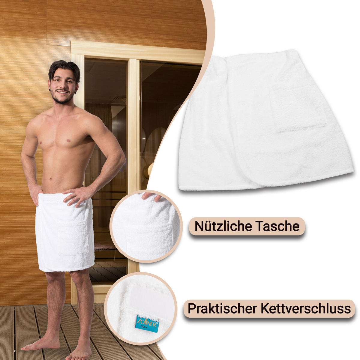 BADEMANTEL, L/XL, 100% Baumwolle, Weiß - Weiß, Textil (L/XLnull) - Zollner