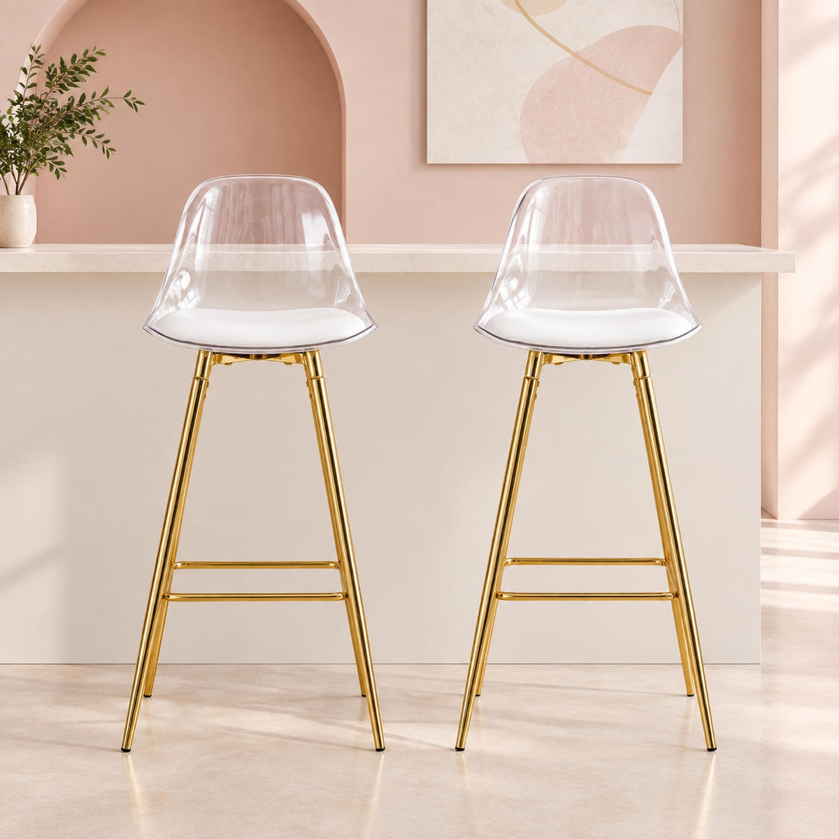 BARHOCKER 2er-Set Goldfarben Transparent mit Fußstütze - Goldfarben, Metall (33/96.5/38cm) - MIVRAY