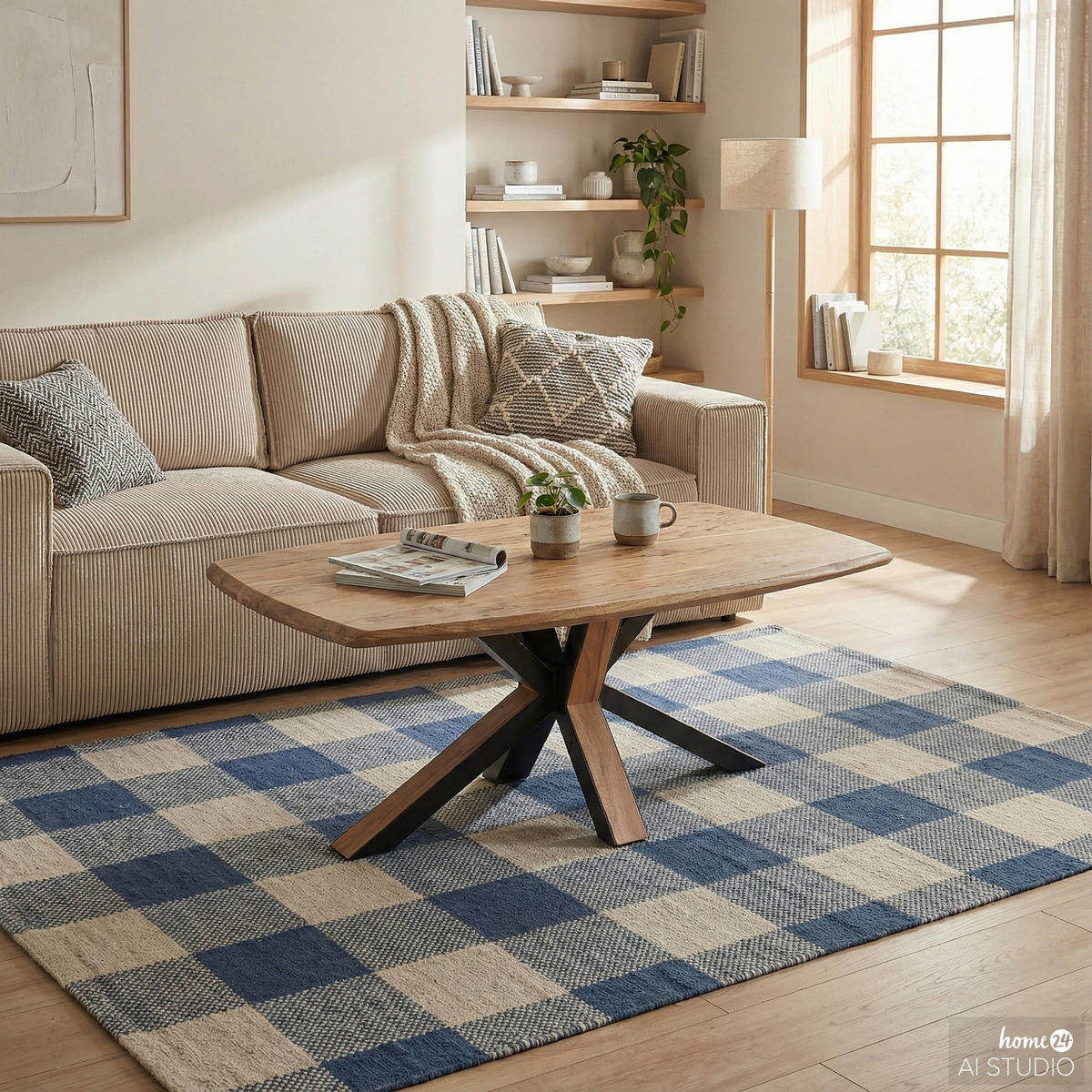 COUCHTISCH - Akazie massiv - 110 cm - Schwarz/Akaziefarben, Holz/Metall (70/110/45cm) - home24
