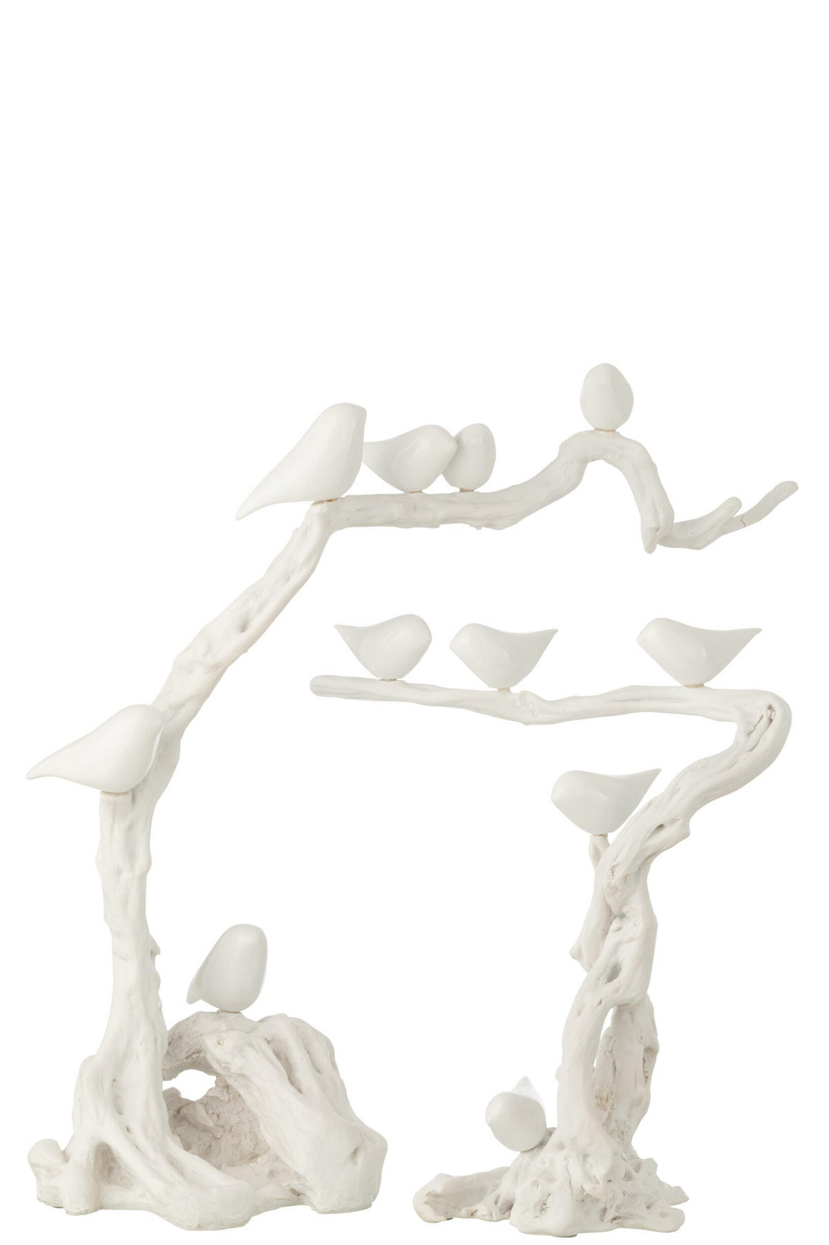 DEKOOBJEKT VOGEL AUF ZWEIG Weiß - Weiß, Glas/Naturmaterialien (24/62/64cm) - J-Line