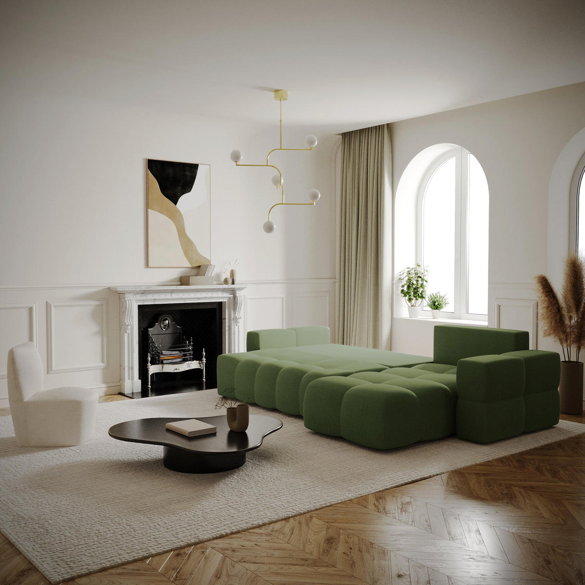 ECKSOFA RECHTS SCHLAFSOFA Mit Stauraum Stoff grün 286 cm - Olivgrün, Textil (286/169cm) - Sia Home