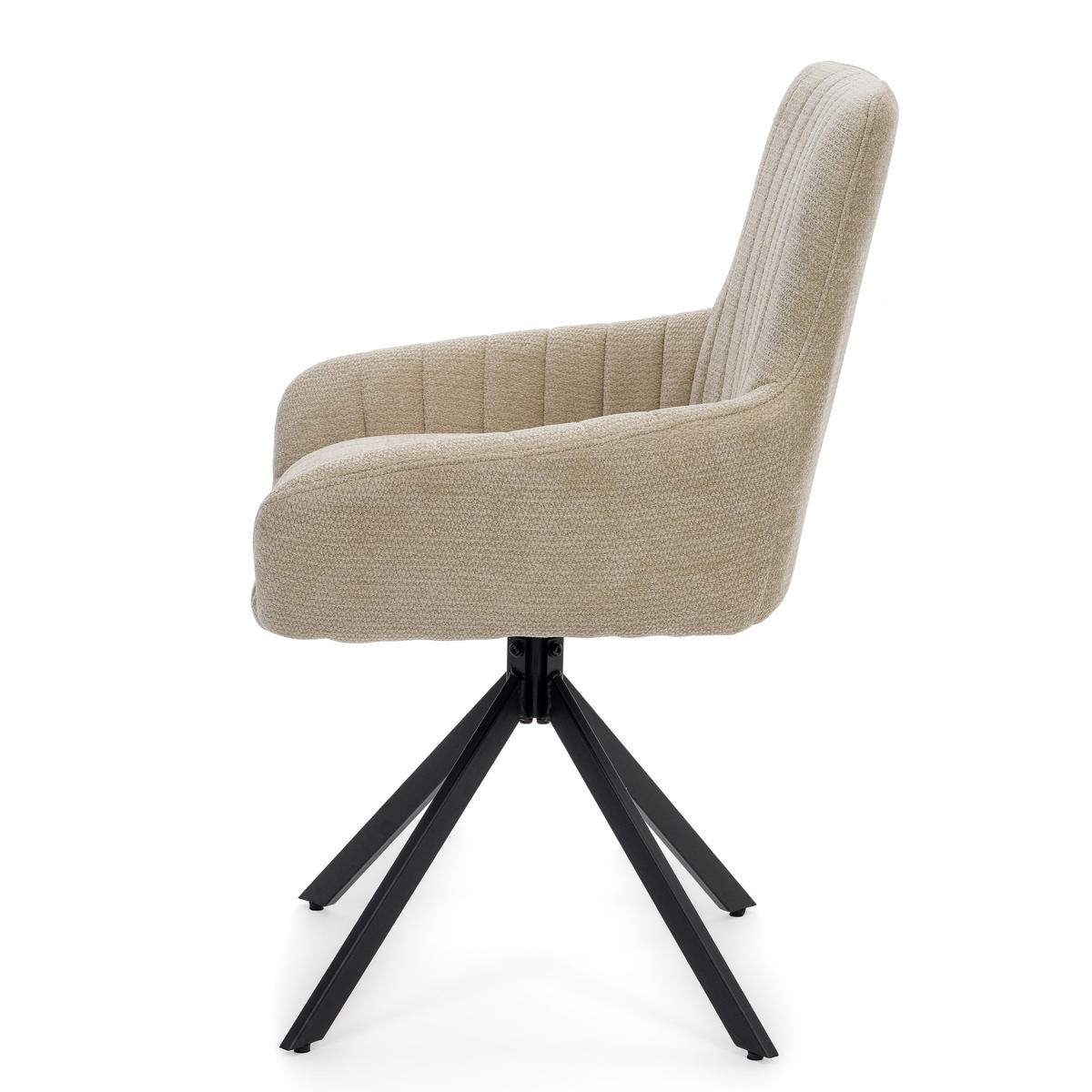 STUHL LUINO drehbar gepolsterter mit Steppung - hellbeige - Chenille - Ecru/Schwarz, Textil/Metall (58/87/60cm) - NEW HOME
