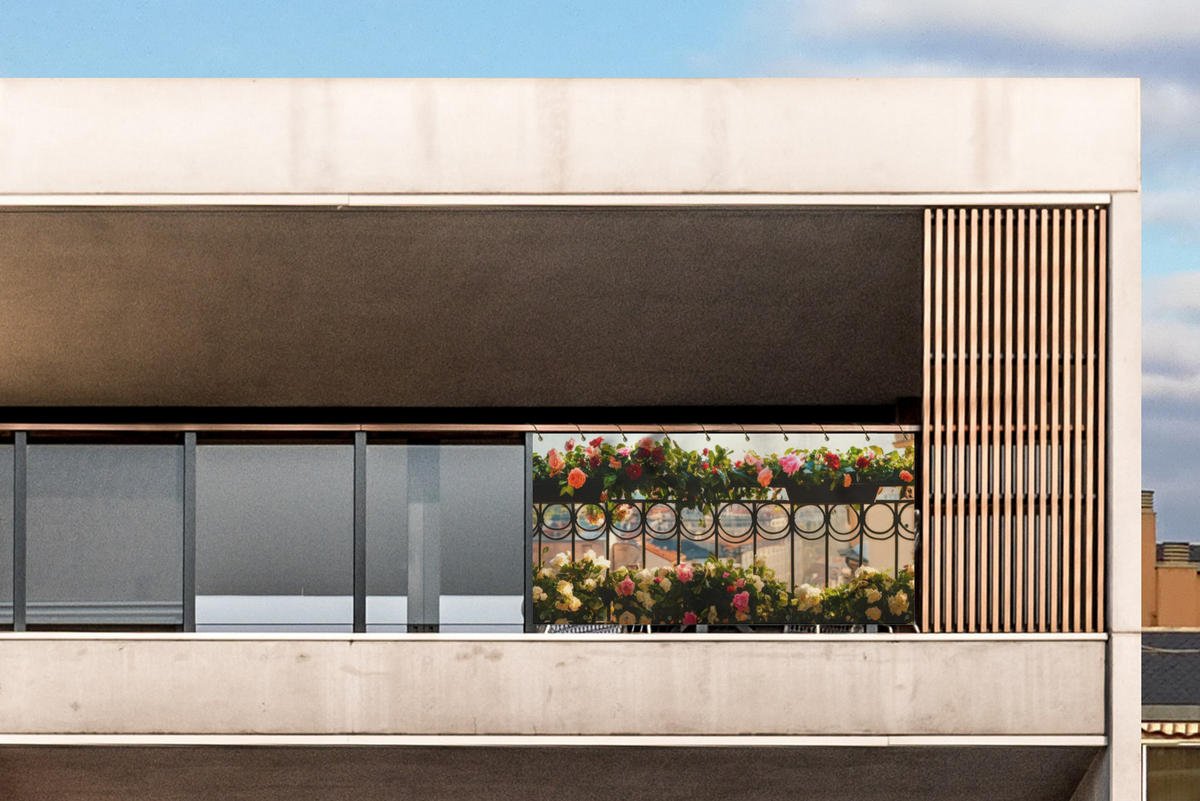 BALKON-SICHTSCHUTZ Blumen - Zaun - Stadtbild - Sommer - Pink, Kunststoff (300/120cm) - MuchoWow