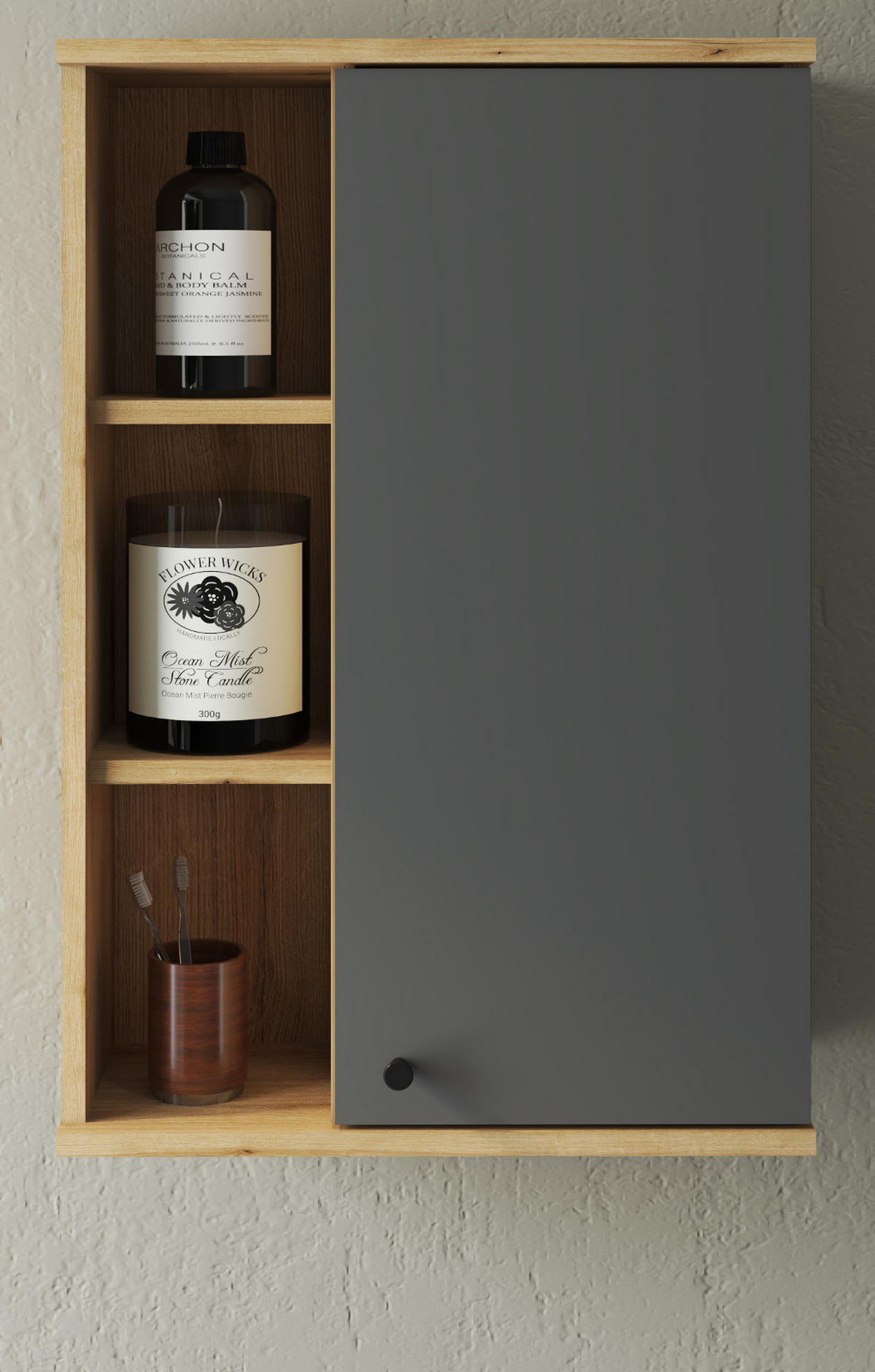 BAD-HÄNGESCHRANK grau, Evoke Eiche, Badschrank hängend, 51 x 75 cm - Eichefarben/Schwarz, Holzwerkstoff/Kunststoff (51/75/21cm) - Furn.Design