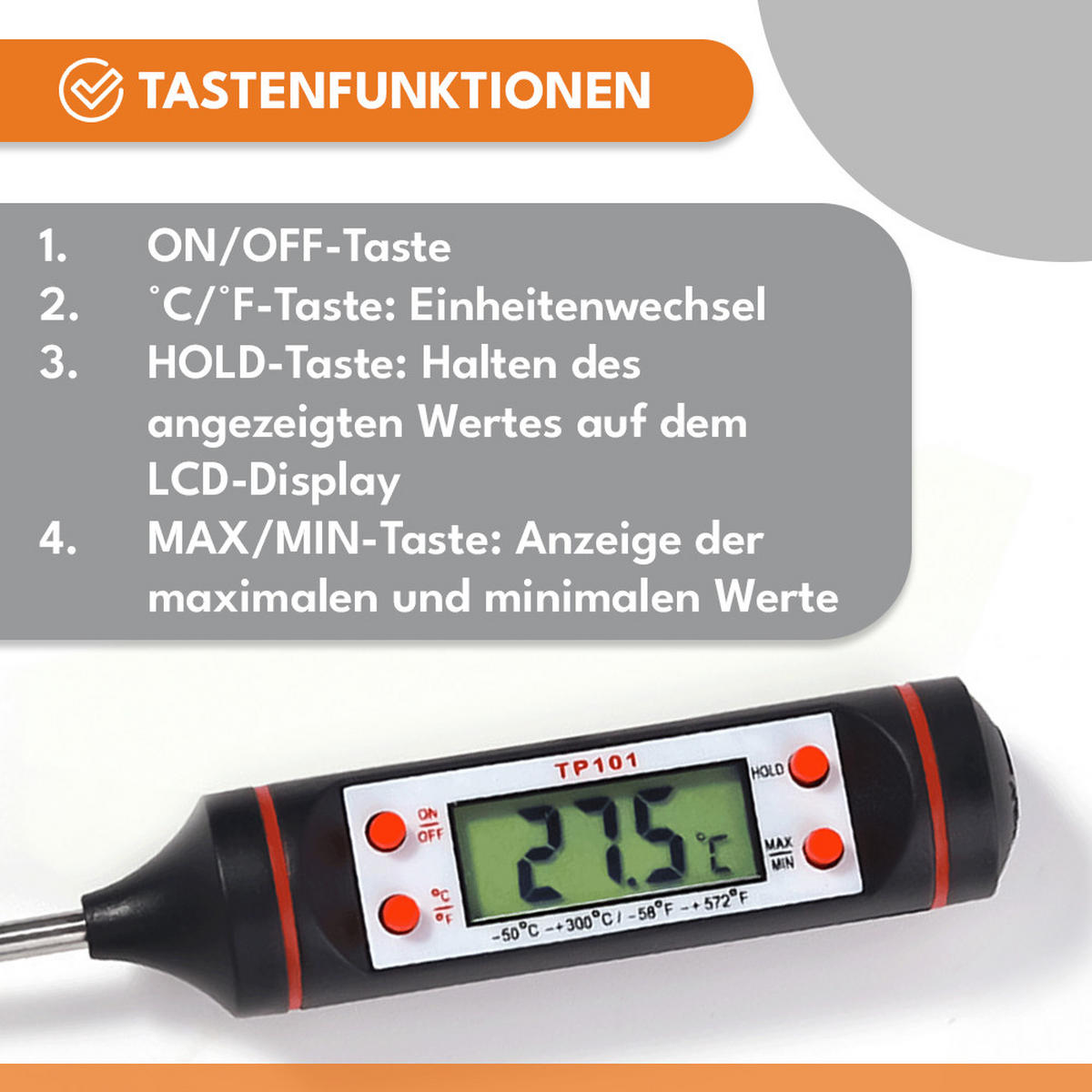 KÜCHENTHERMOMETER Digitales Thermometer - Schwarz, Metall - KRUMAD