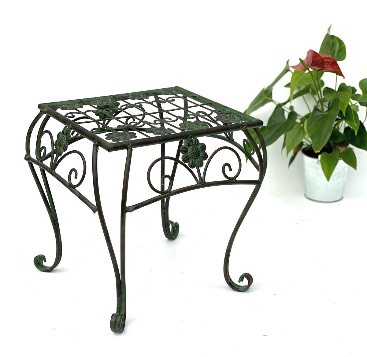 BLUMENHOCKER eckig Metall Grün 35/35/34,5 cm - Grün, Metall (31.5/34.5/31.5cm) - DanDiBo