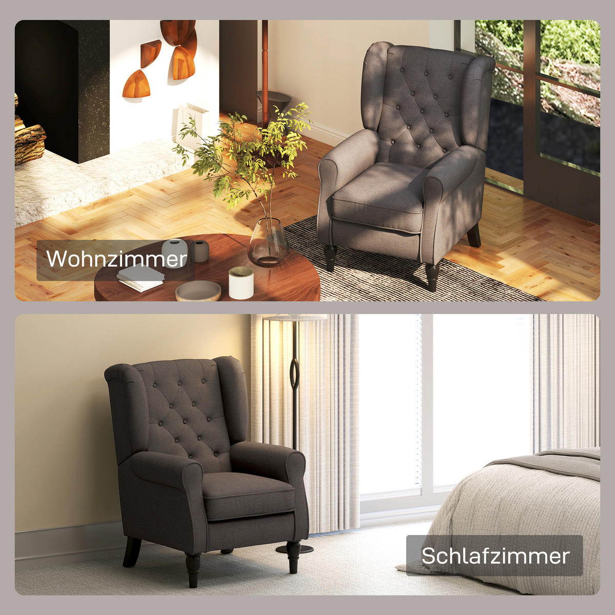 EINZELSESSEL mit Tufting Relaxsessel Einzelstuhl Holzfüße Polyester 2 Farben - Schwarz/Braun, Holz/Textil (86/102/74cm) - HOMCOM