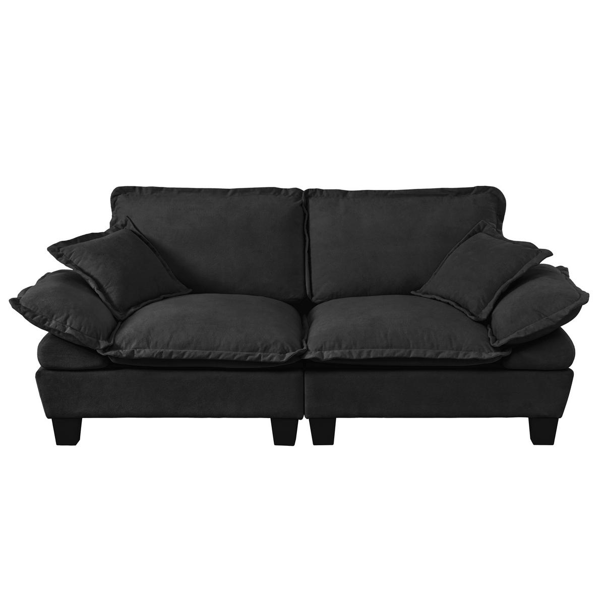 POHOVKA z chenillu 194x82x90 cm černá 2místná modulární s odnímatelnými područkami a komfortní výplní - černá, textil (82/90/194cm) - Modfu