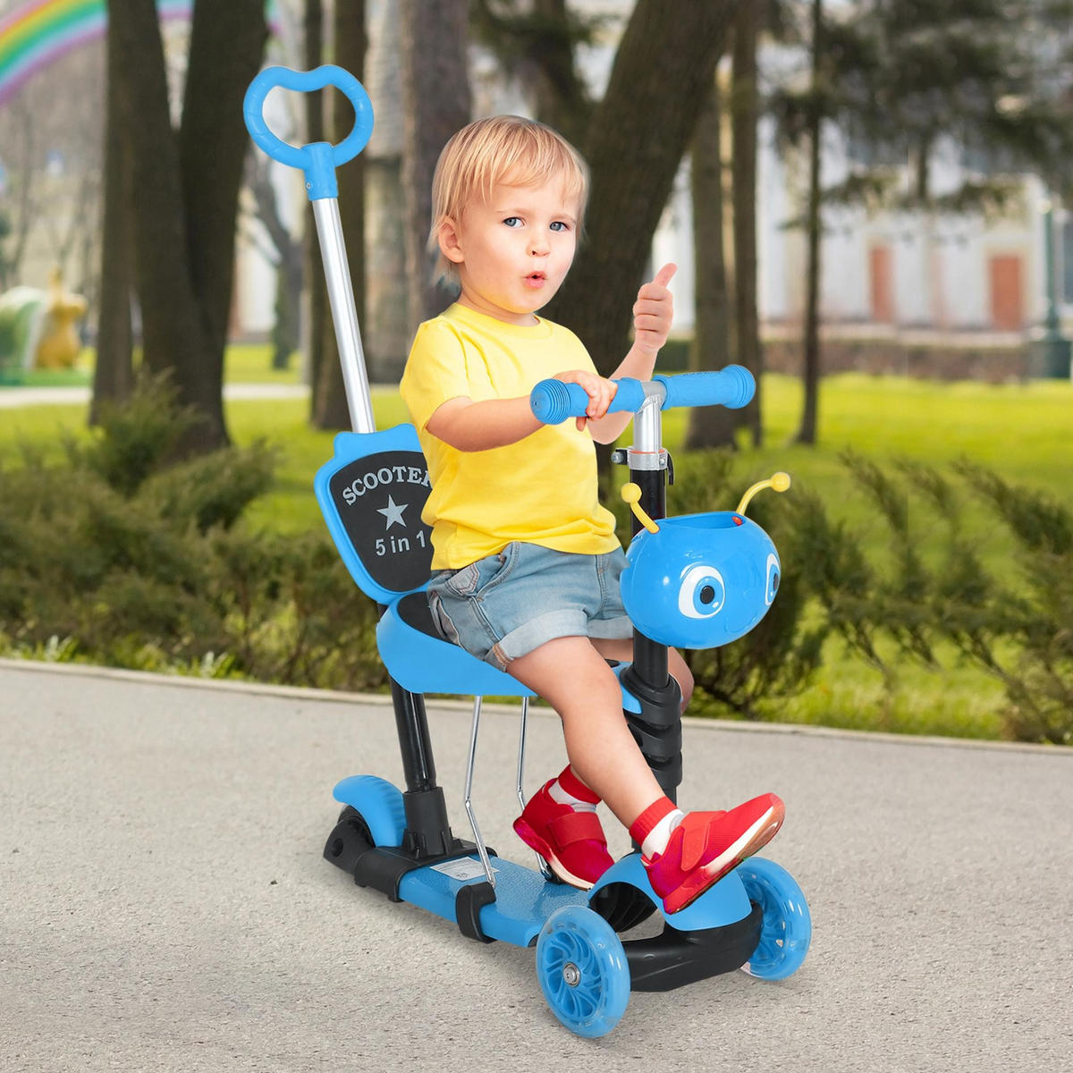 KINDERSCOOTER DE-16921 5-in-1 mit Sitz & Rückenlehne Blau - Blau, Metall (62/25/73cm) - ComfortXL