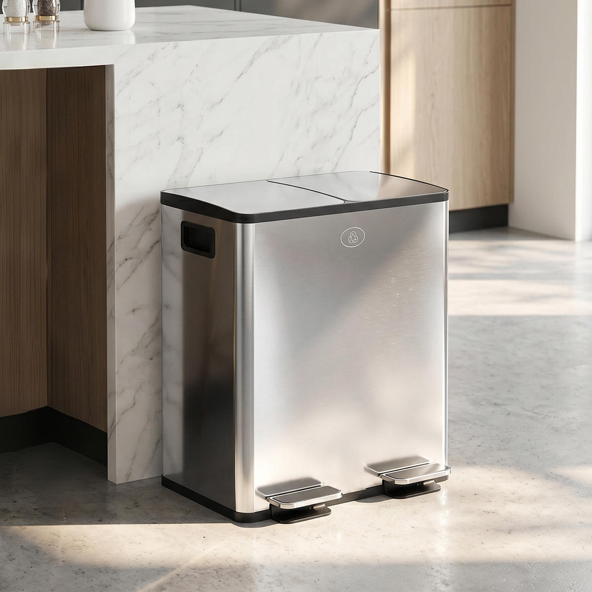 MÜLLTRENNSYSTEM Silber Soft-Close Pedal Edelstahl 2x20L - Silberfarben, Metall (45.8/51.6/36cm) - PANGIVO