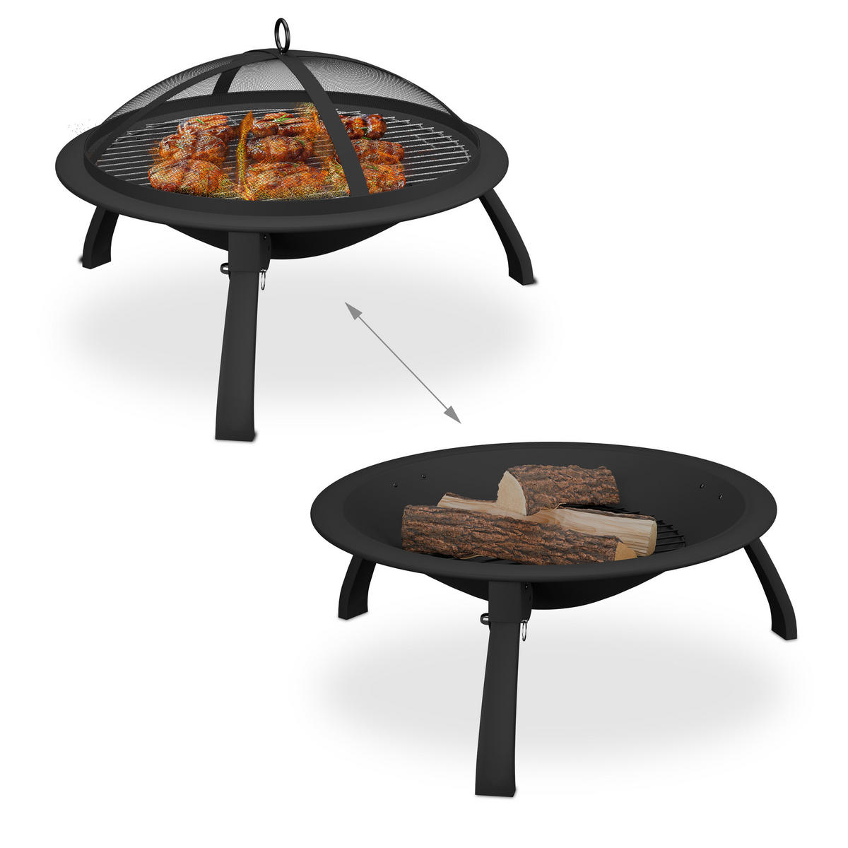 FEUERSCHALE - Schwarz, Kunststoff/Metall (60/37/60cm) - Relaxdays