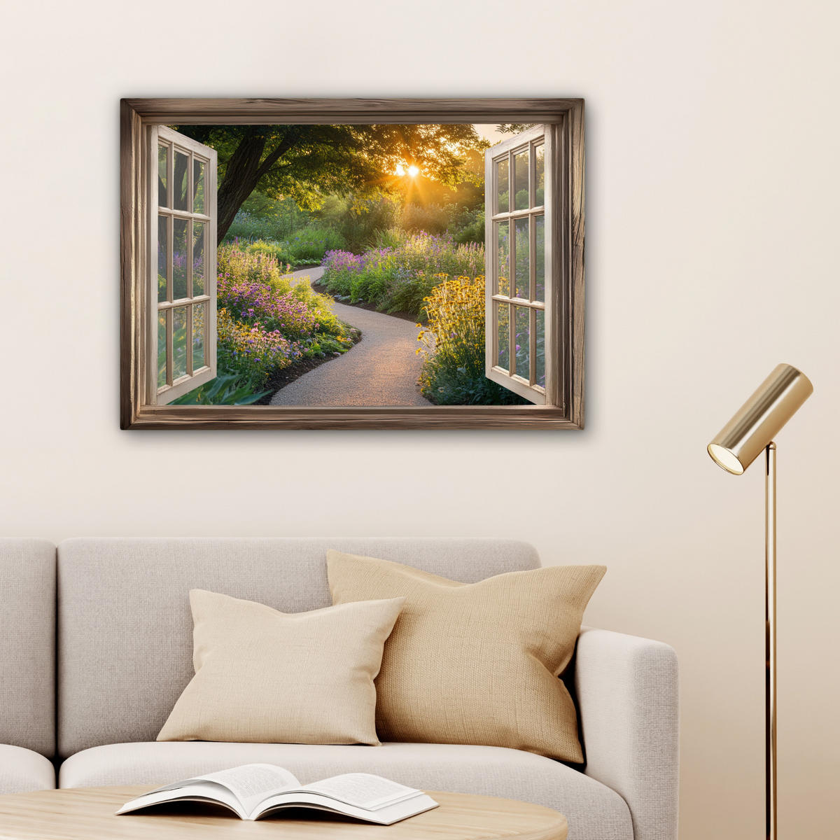 LEINWANDBILD Aussicht - Blumen - Natur - Sonne - Weg Wandbilder 80x60 cm - Hellgelb, Textil (80/60cm) - MuchoWow