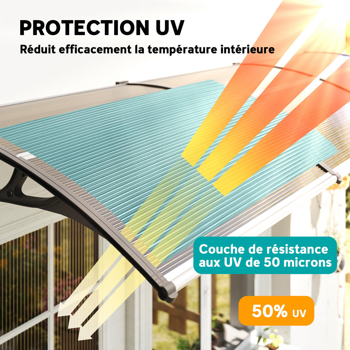 VORDACH DE-14060 Polycarbonat/Aluminium 303/96 cm, UV-Schutz Grün - Braun, Kunststoff (96/27/303cm) - ComfortXL