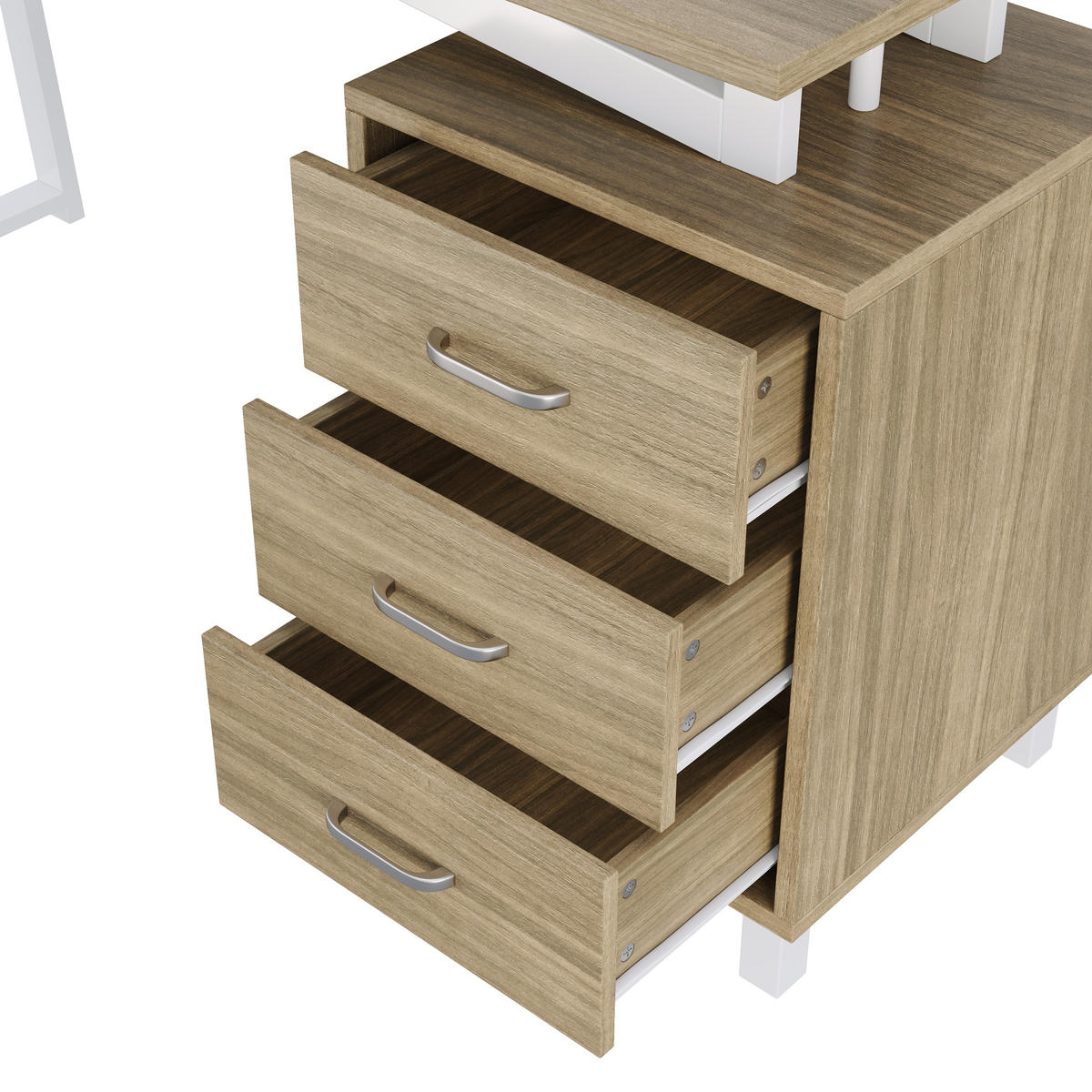 SCHREIBTISCH Naturholzfarben und Weiß 130/55/75 cm mit 3 Schubladen - Naturfarben, Holzwerkstoff (55/130/75cm) - PANGIVO