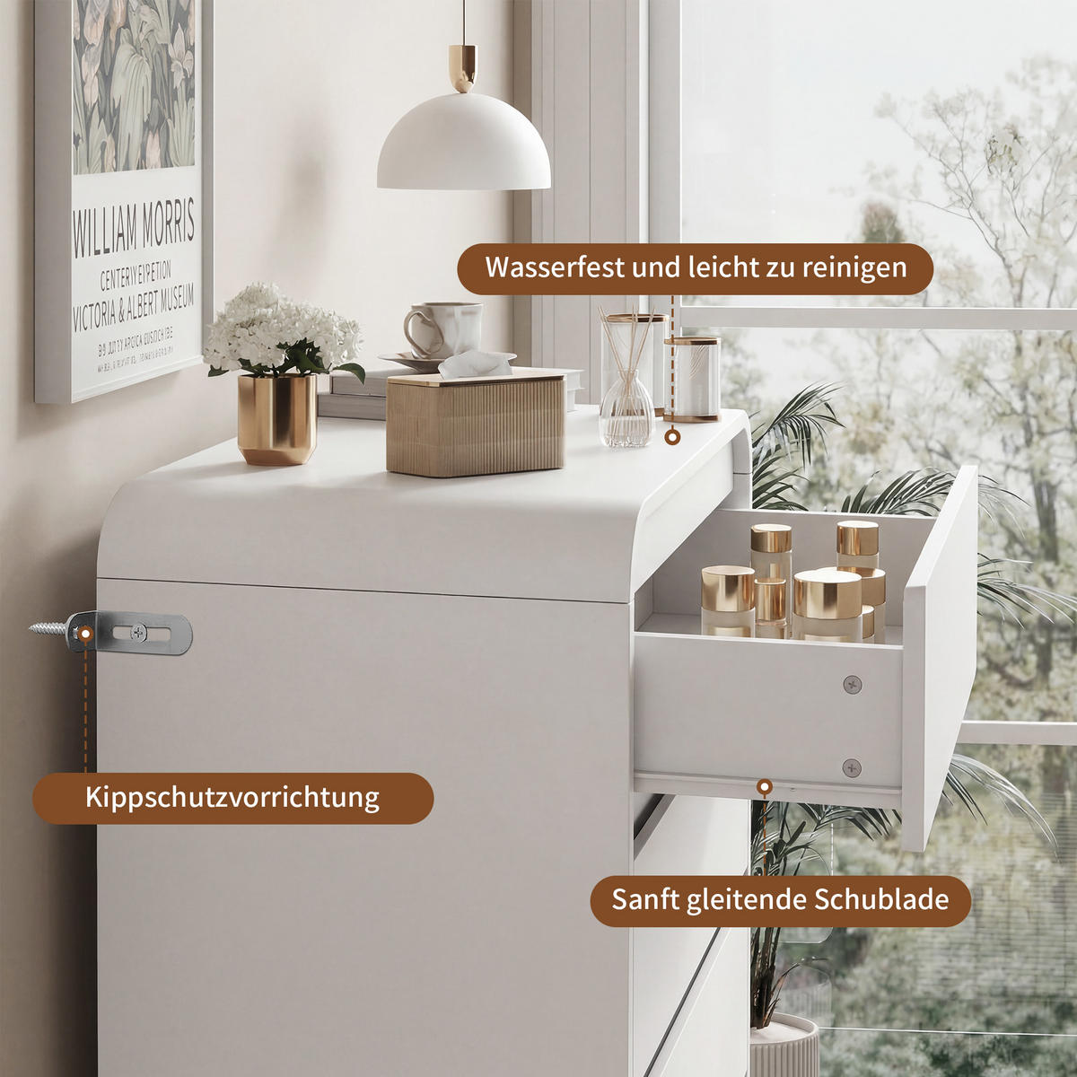 KOMMODE 5 Schubladen mit LED-Beleuchtung, Weiß,73x40x110 cm - Weiß, Holz (40/110/73cm) - PARAFTA HOME