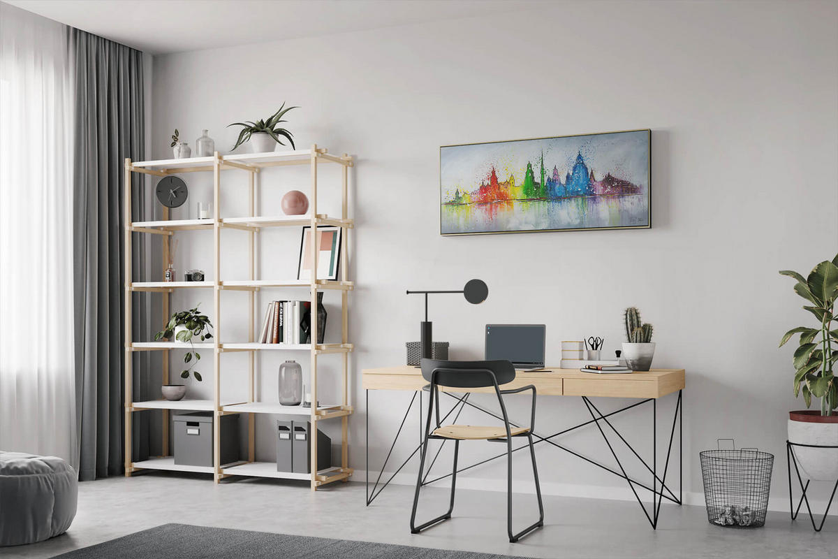 OLEJOMAĽBA 120/60 cm, Mesto a architektúra - sivá, drevo/textil (120/60cm) - KUNSTLOFT
