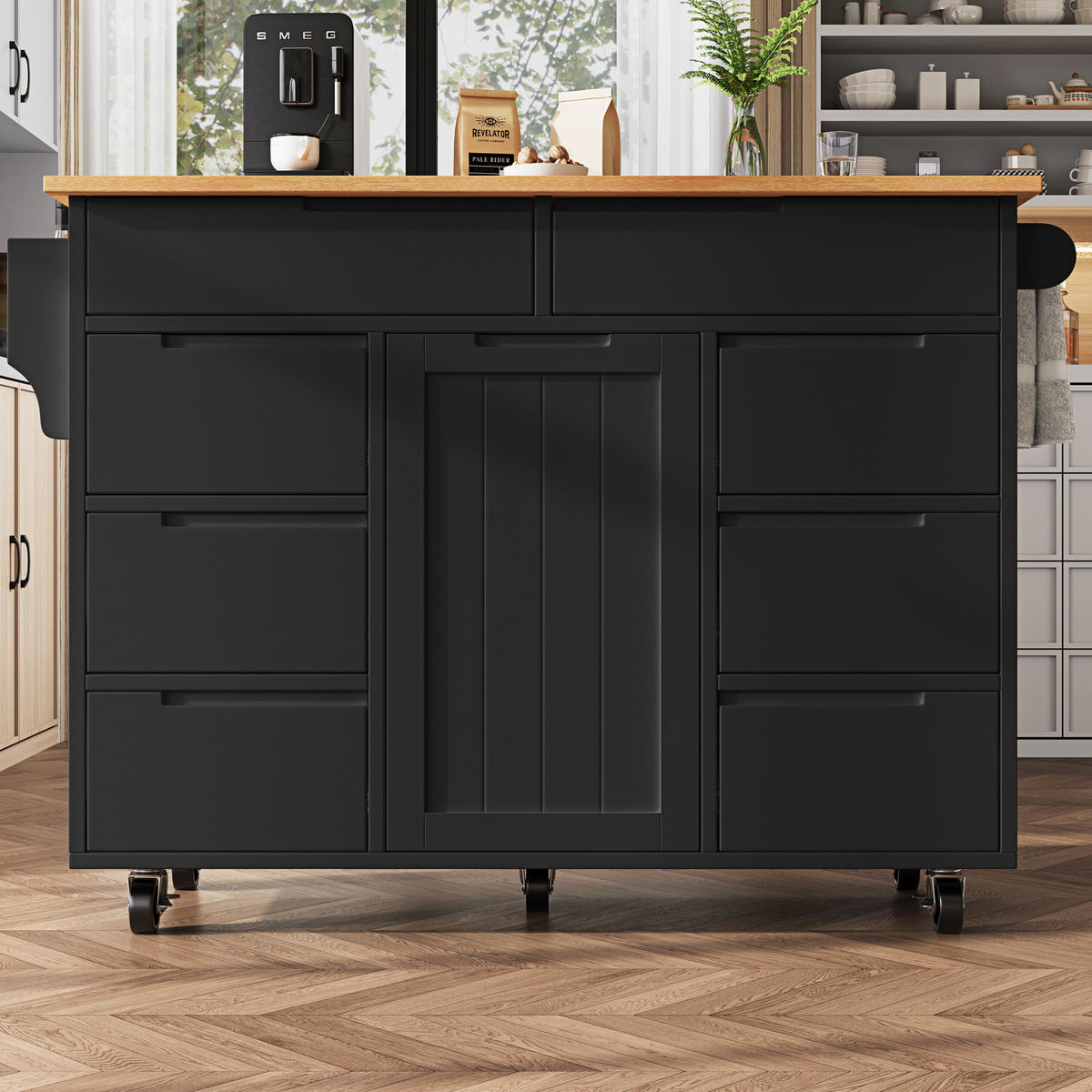 KÜCHENINSEL 122/46/91,5 cm aus MDF mit klappbarer Tischplatte Schwarz - Schwarz, Holzwerkstoff (122/91.5/74.5cm) - Modenvie