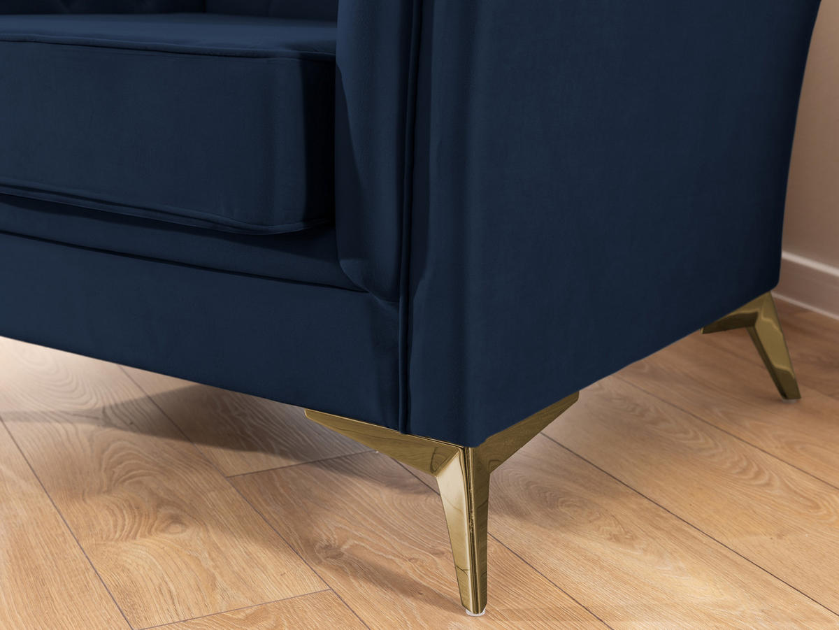 SITZGARNITUR 3+2 Chesterfield Whitby Marineblau Samt mit goldenen Füßen - Blau/Goldfarben, Holz/Textil (237/78/82cm) - S-Style Möbel